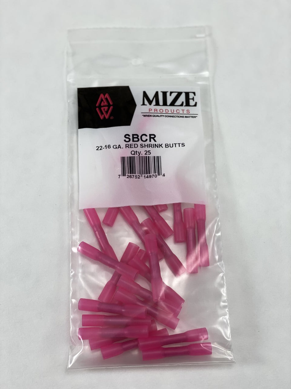 Mize Wire 25 Pc Red 22-16 Gauge Heat Shrink Butt Connectors, Made in USA