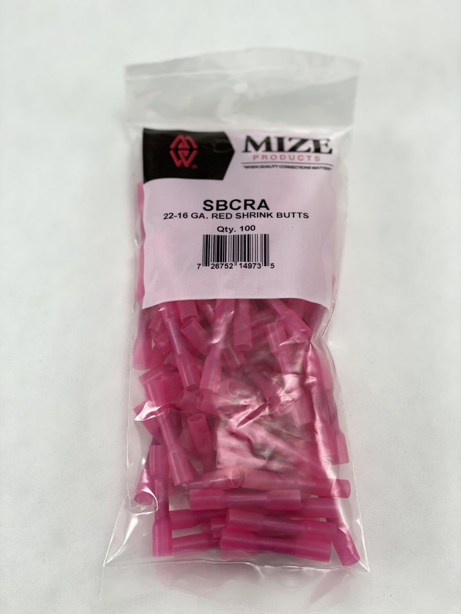 Mize Wire 100 Pc Red 22-16 Gauge Heat Shrink Butt Connectors, Made in USA