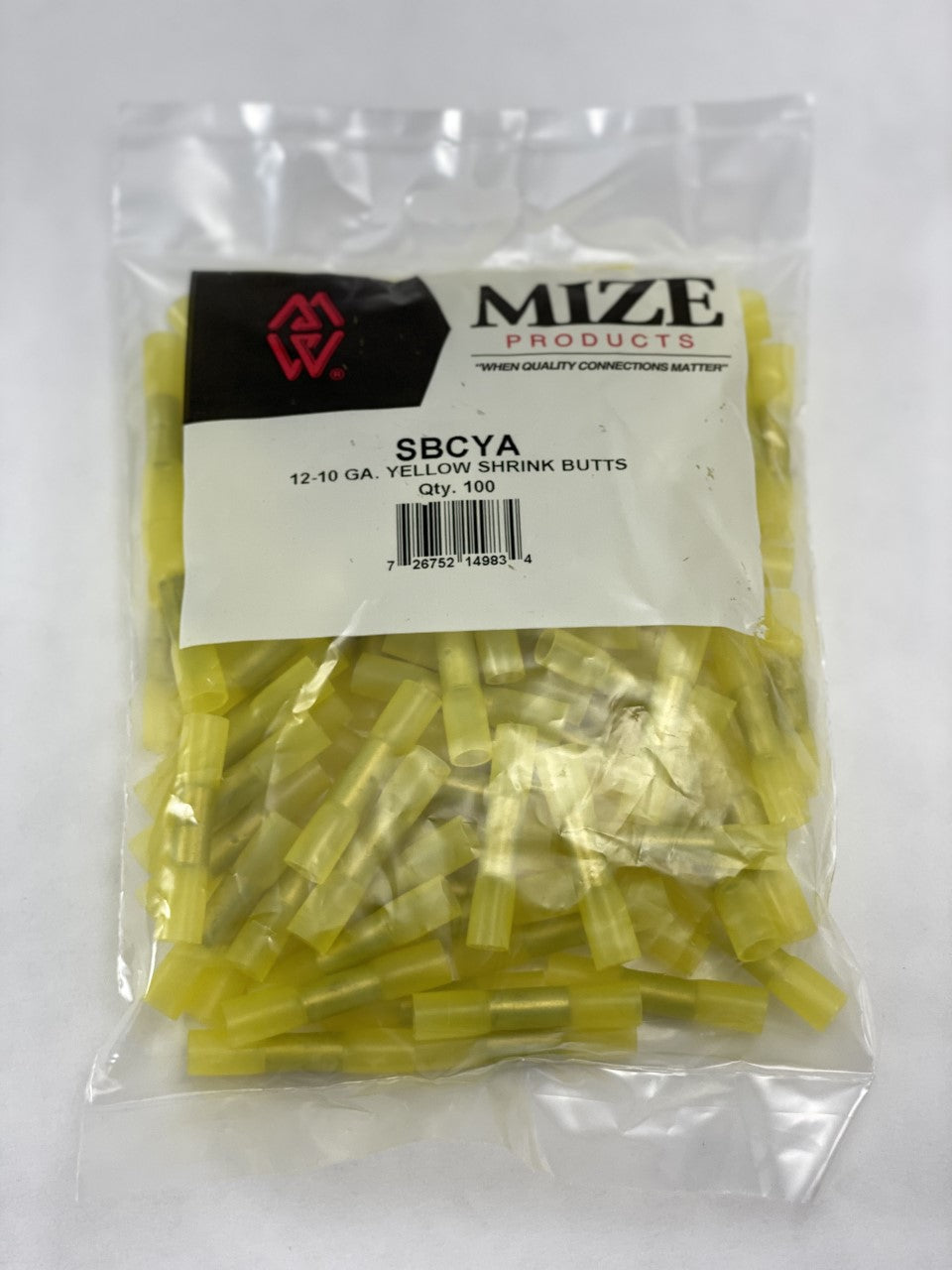 Mize Wire 100 Pc Yellow 12-10 Gauge Heat Shrink Butt Connectors, Made in USA