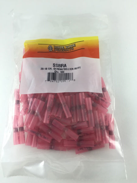 Mize 100 Pc Shrink Solder Red 22-16 Gauge Butt Connectors, Made in USA