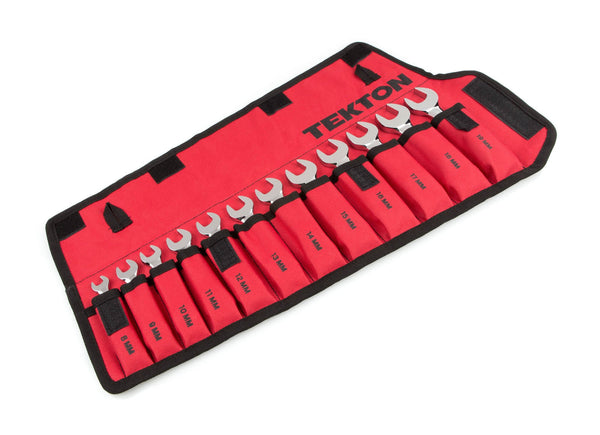 TEKTON WRN01190 Stubby Combination Wrench Set with Roll-up Storage Pouch, Metric, 8 mm - 19 mm, 12-Piece